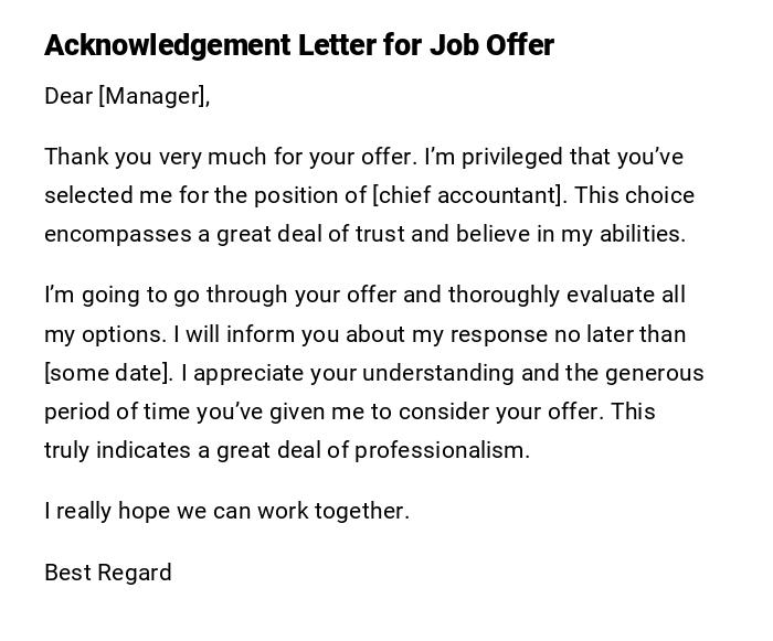 Acknowledgement Letter for Job Offer