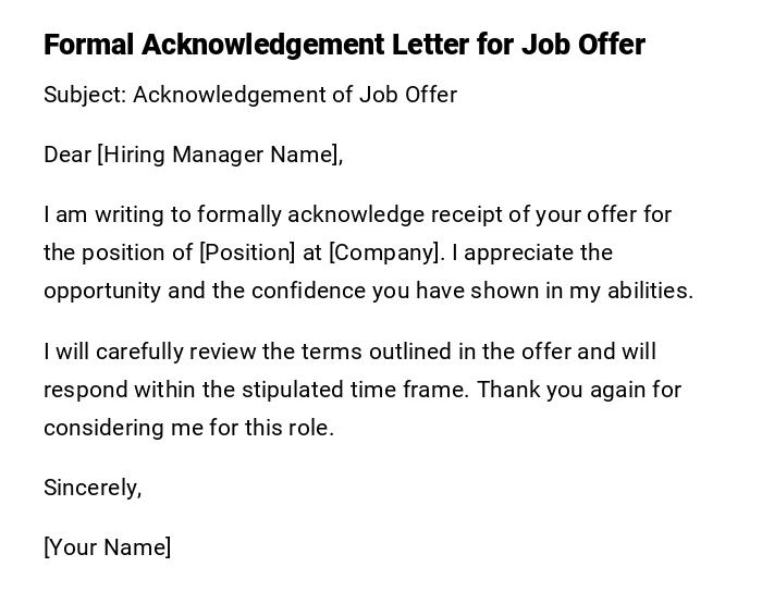 Formal Acknowledgement Letter for Job Offer Formal Acknowledgement Letter for Job Offer