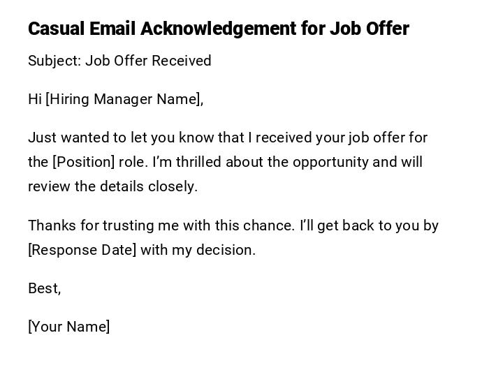 Casual Email Acknowledgement for Job Offer Casual Email Acknowledgement for Job Offer