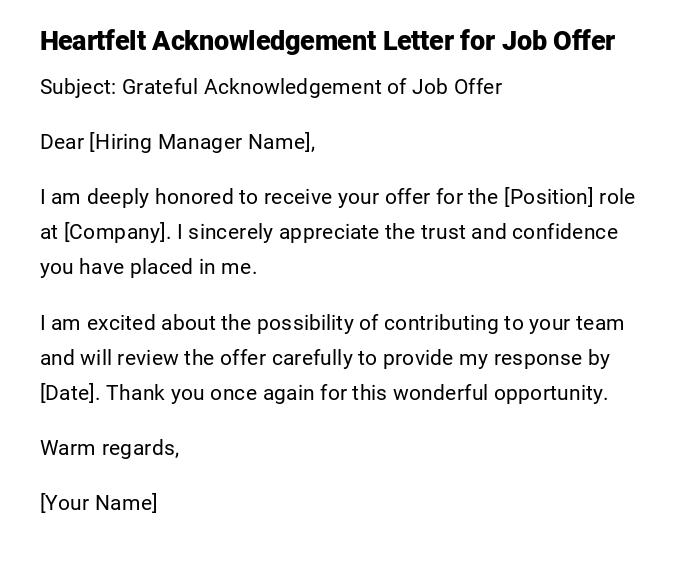 Heartfelt Acknowledgement Letter for Job Offer Heartfelt Acknowledgement Letter for Job Offer