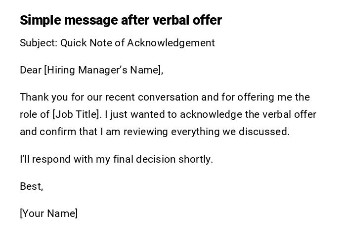Simple message after verbal offer Simple message after verbal offer
