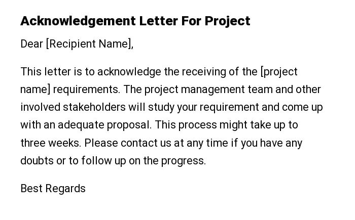 Acknowledgement Letter For Project