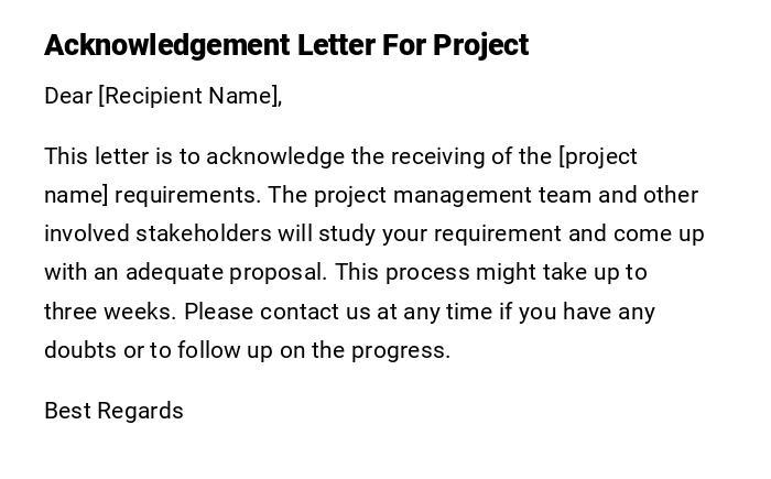 Acknowledgement Letter For Project