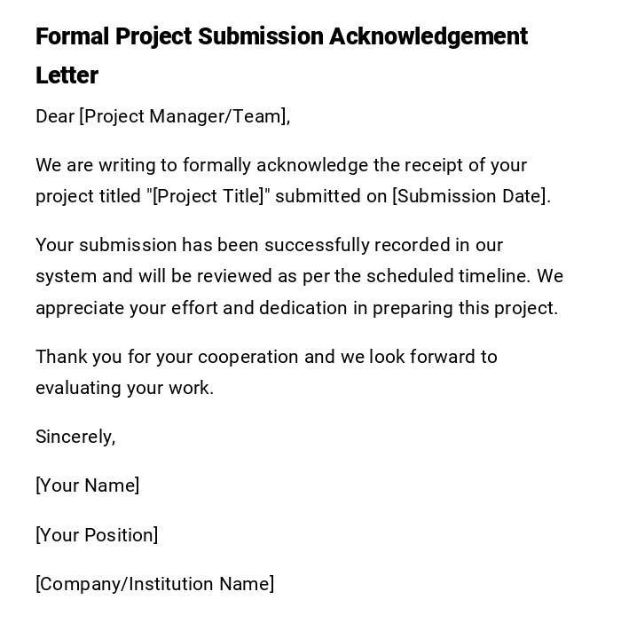 Formal Project Submission Acknowledgement Letter