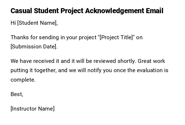 Casual Student Project Acknowledgement Email