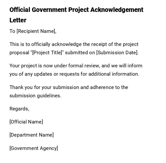 Official Government Project Acknowledgement Letter