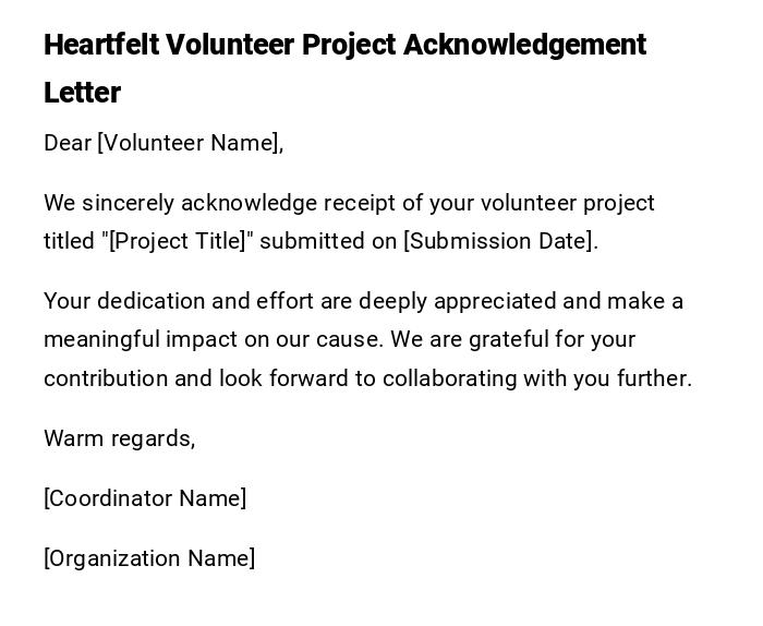 Heartfelt Volunteer Project Acknowledgement Letter
