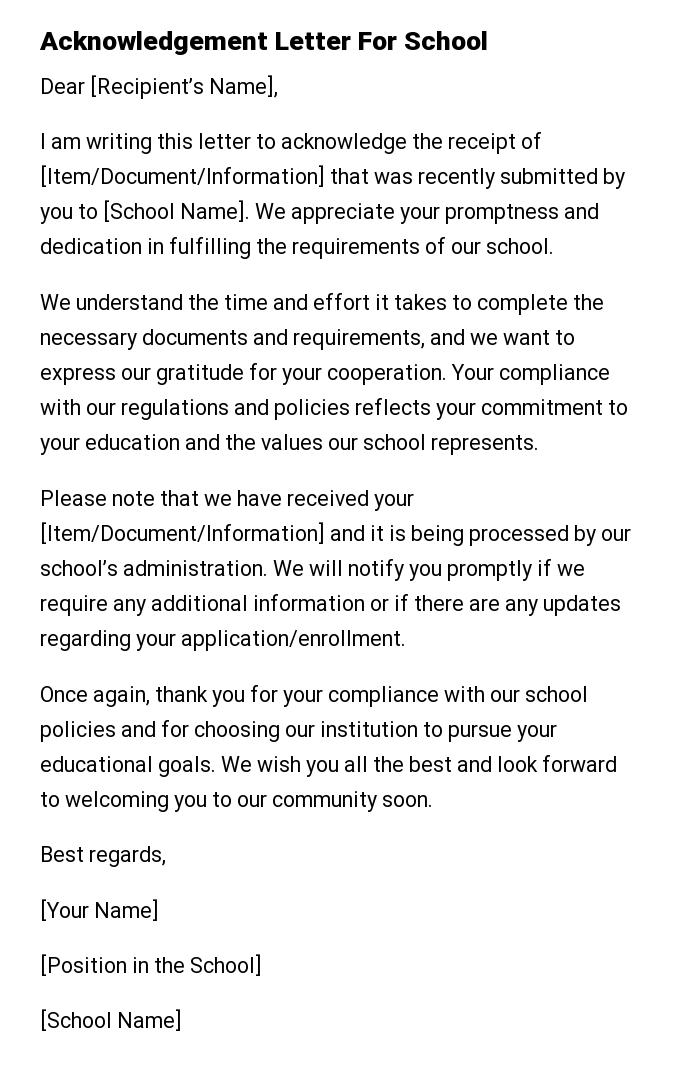 Acknowledgement Letter For School