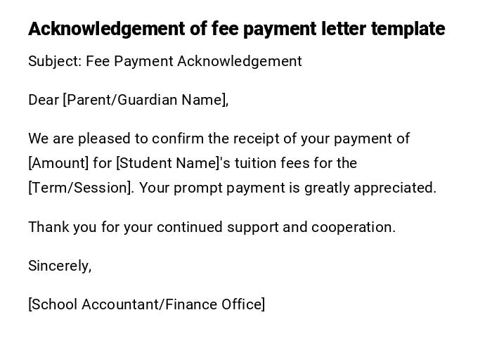 Acknowledgement of fee payment letter template Acknowledgement of fee payment letter template