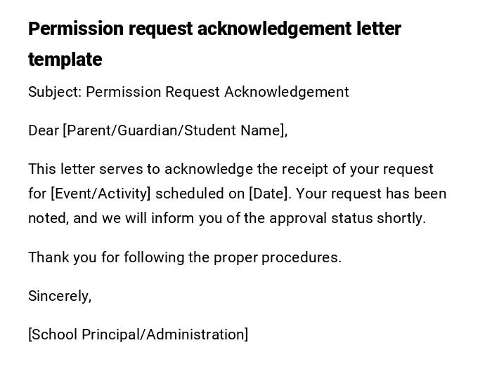 Permission request acknowledgement letter template Permission request acknowledgement letter template