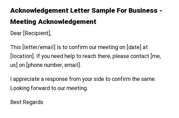 Acknowledgement Letter Sample For Business - Meeting Acknowledgement
