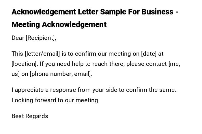 Acknowledgement Letter Sample For Business - Meeting Acknowledgement