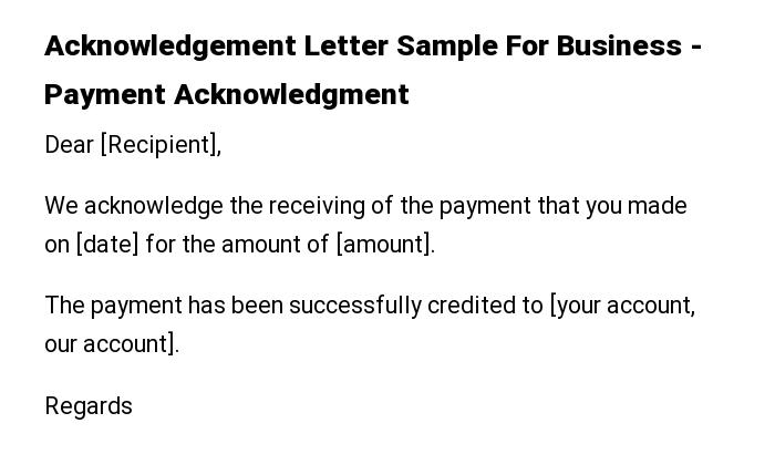 Acknowledgement Letter Sample For Business - Payment Acknowledgment