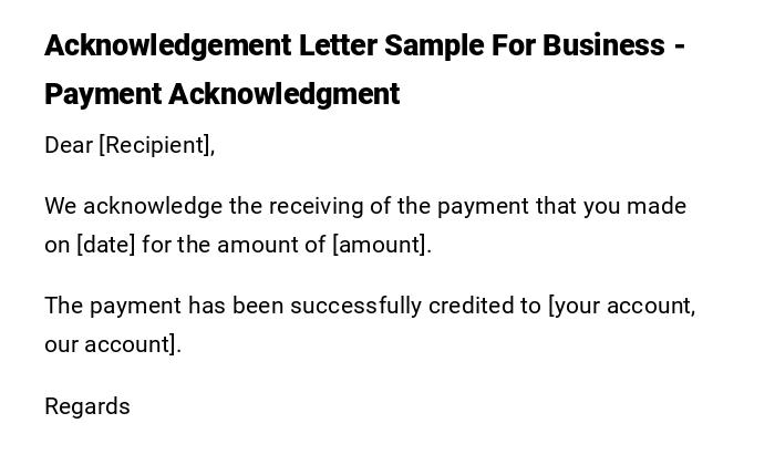 Acknowledgement Letter Sample For Business - Payment Acknowledgment