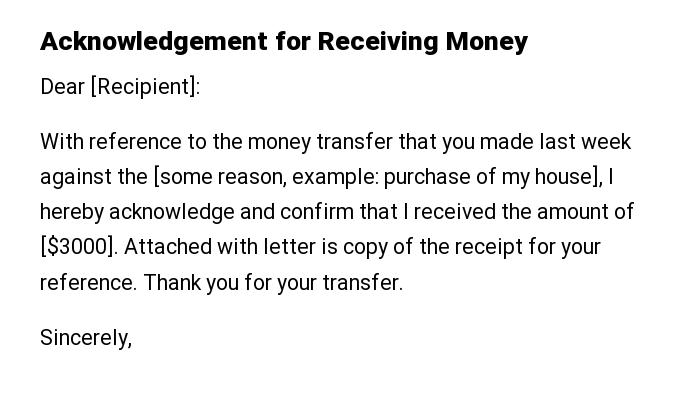 Acknowledgement for Receiving Money