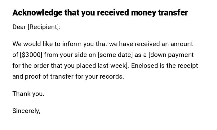 Acknowledge that you received money transfer