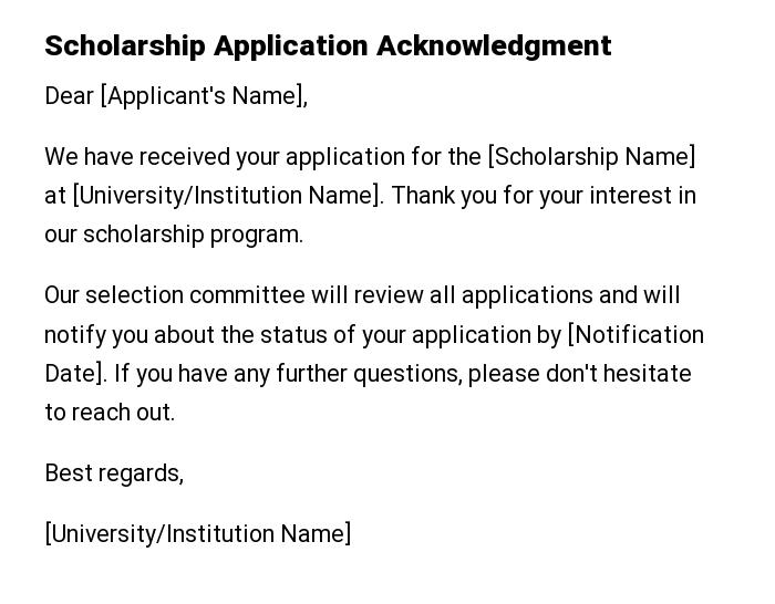 Scholarship Application Acknowledgment