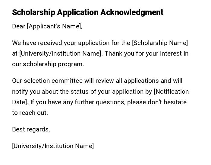 Scholarship Application Acknowledgment