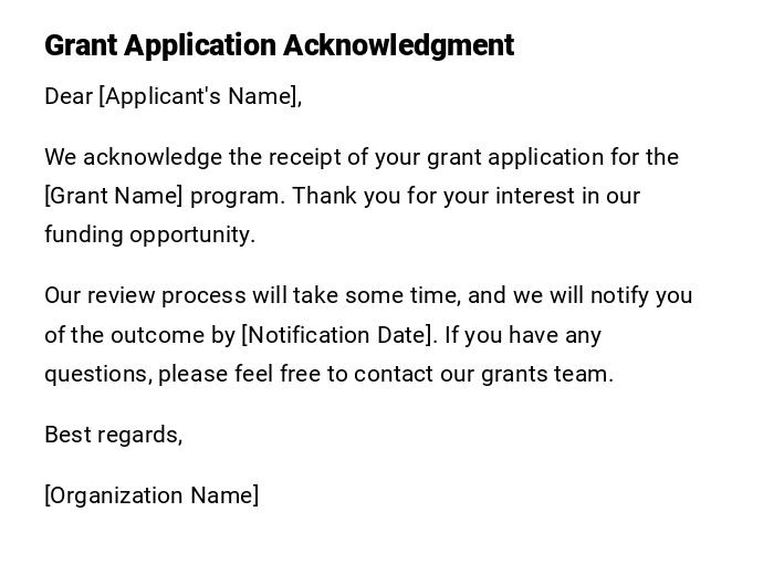 Grant Application Acknowledgment