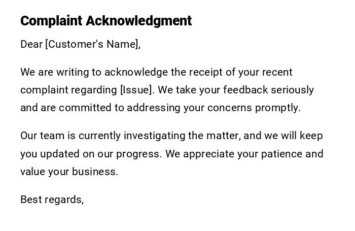 Complaint Acknowledgment