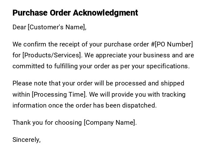 Purchase Order Acknowledgment