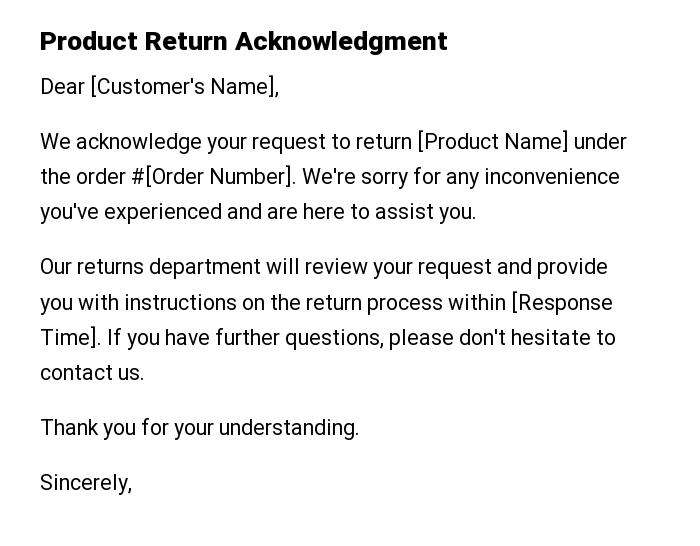 Product Return Acknowledgment