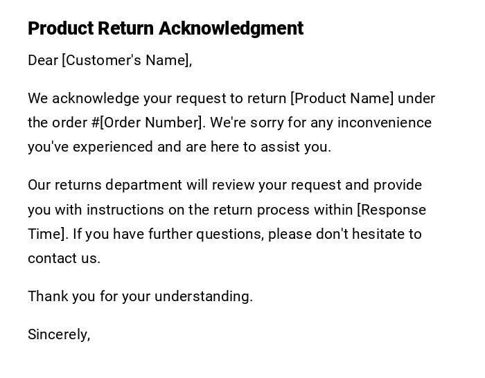 Product Return Acknowledgment