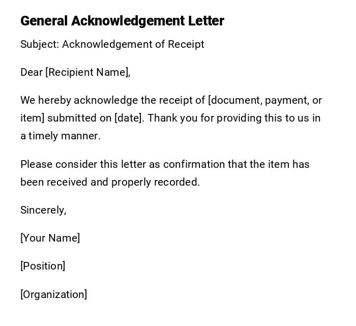 General Acknowledgement Letter
