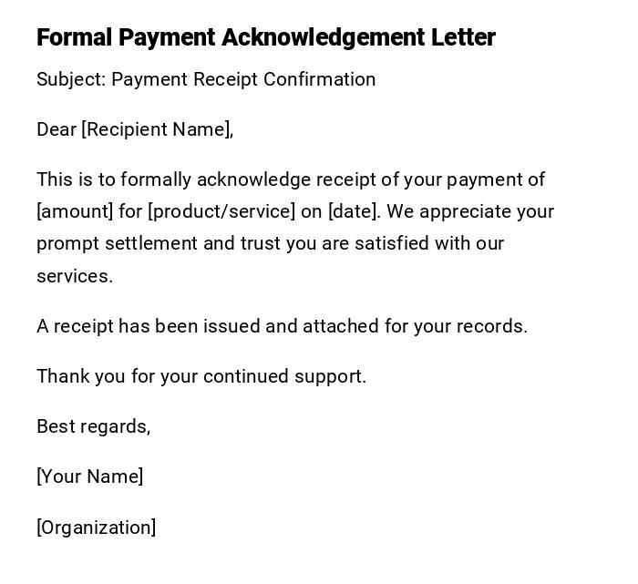 Formal Payment Acknowledgement Letter