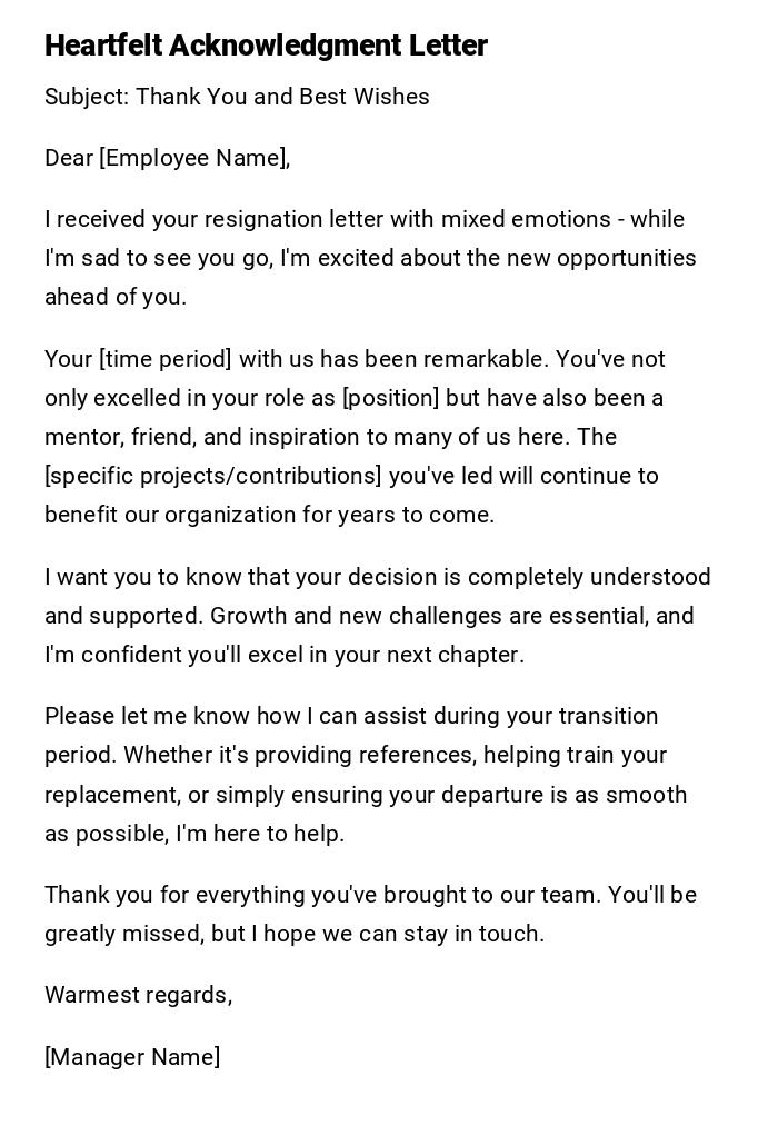 Heartfelt Acknowledgment Letter