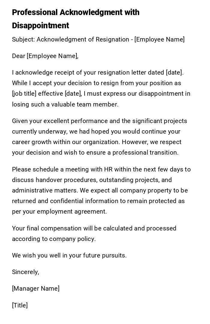 Professional Acknowledgment with Disappointment