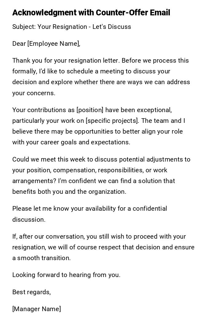 Acknowledgment with Counter-Offer Email
