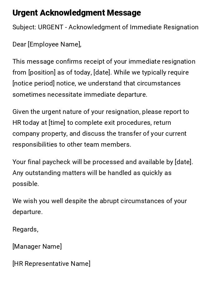 Urgent Acknowledgment Message