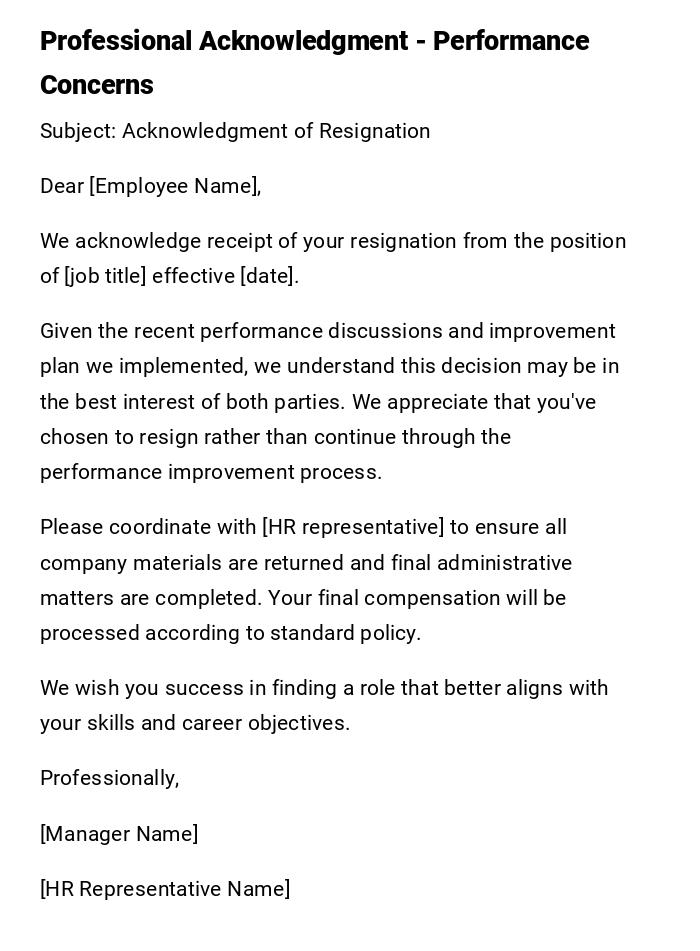 Professional Acknowledgment - Performance Concerns