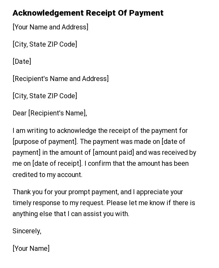 Acknowledgement Receipt Of Payment