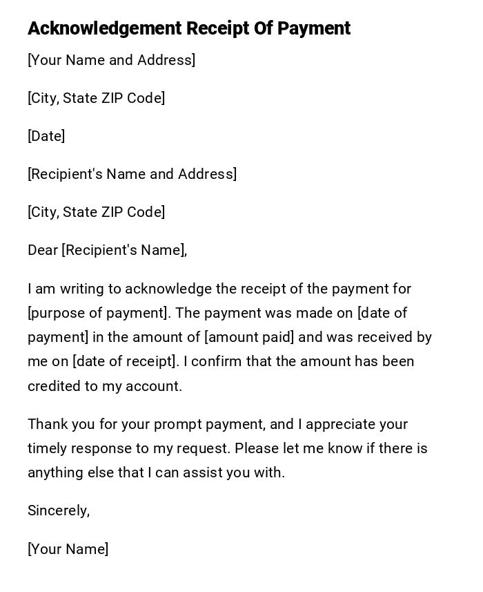 Acknowledgement Receipt Of Payment