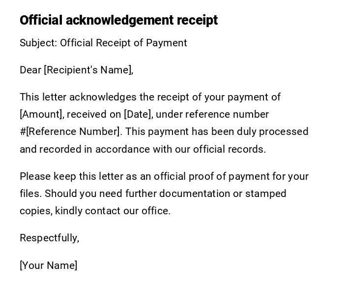Official acknowledgement receipt