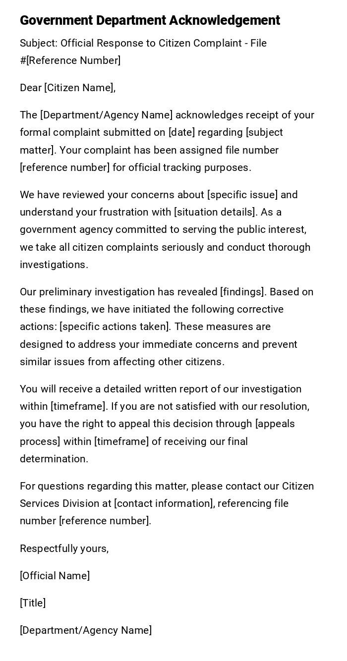 Government Department Acknowledgement Government Department Acknowledgement