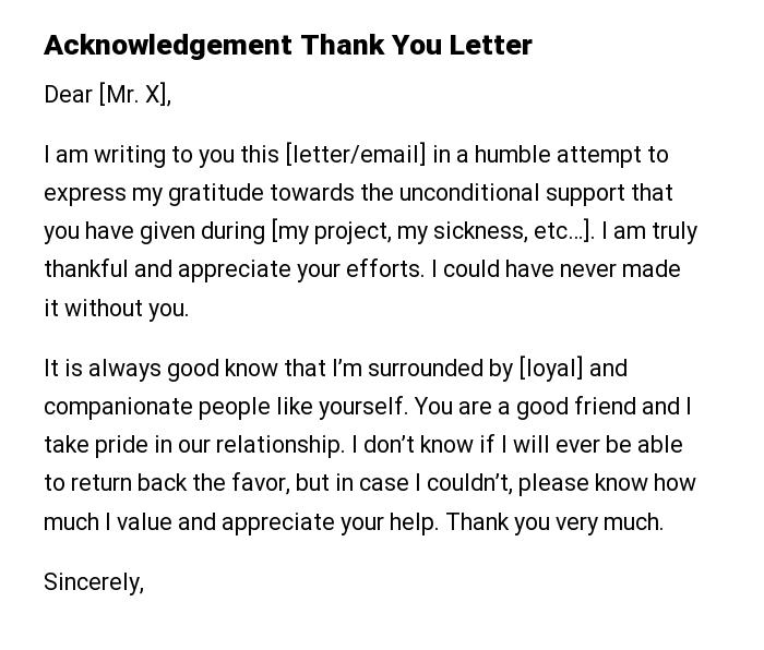 Acknowledgement Thank You Letter