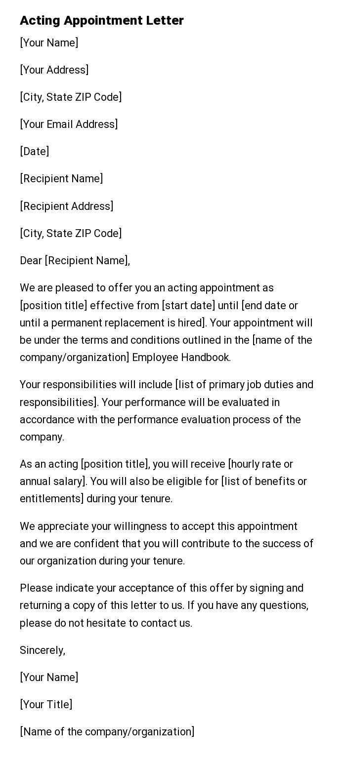 Acting Appointment Letter
