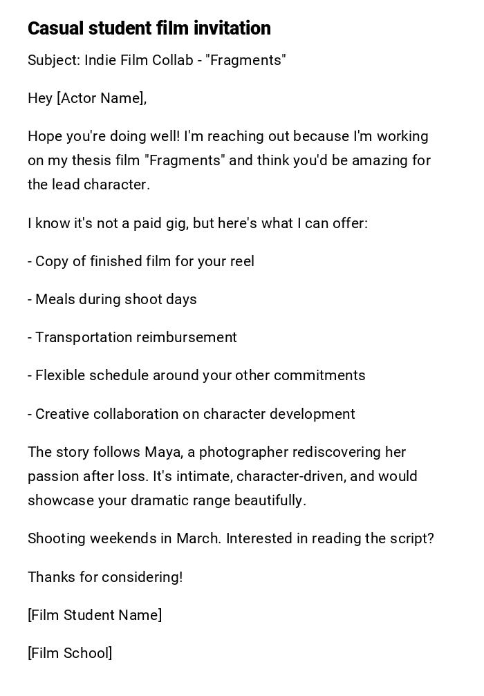 Casual student film invitation Casual student film invitation