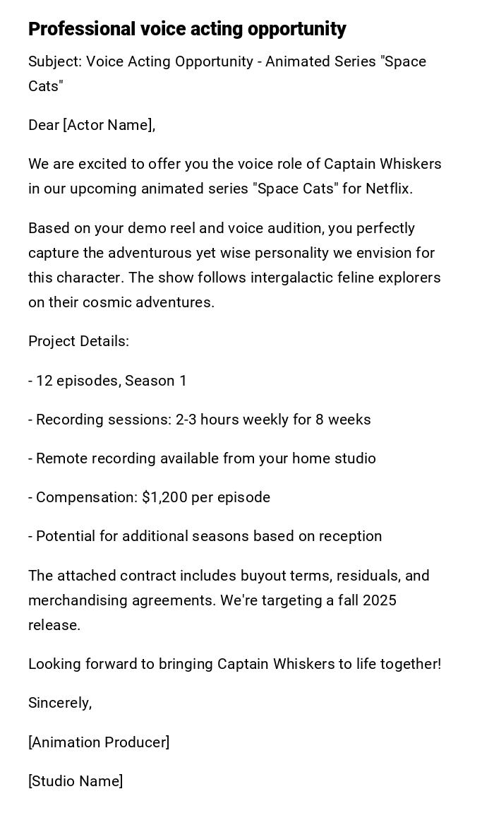 Professional voice acting opportunity Professional voice acting opportunity