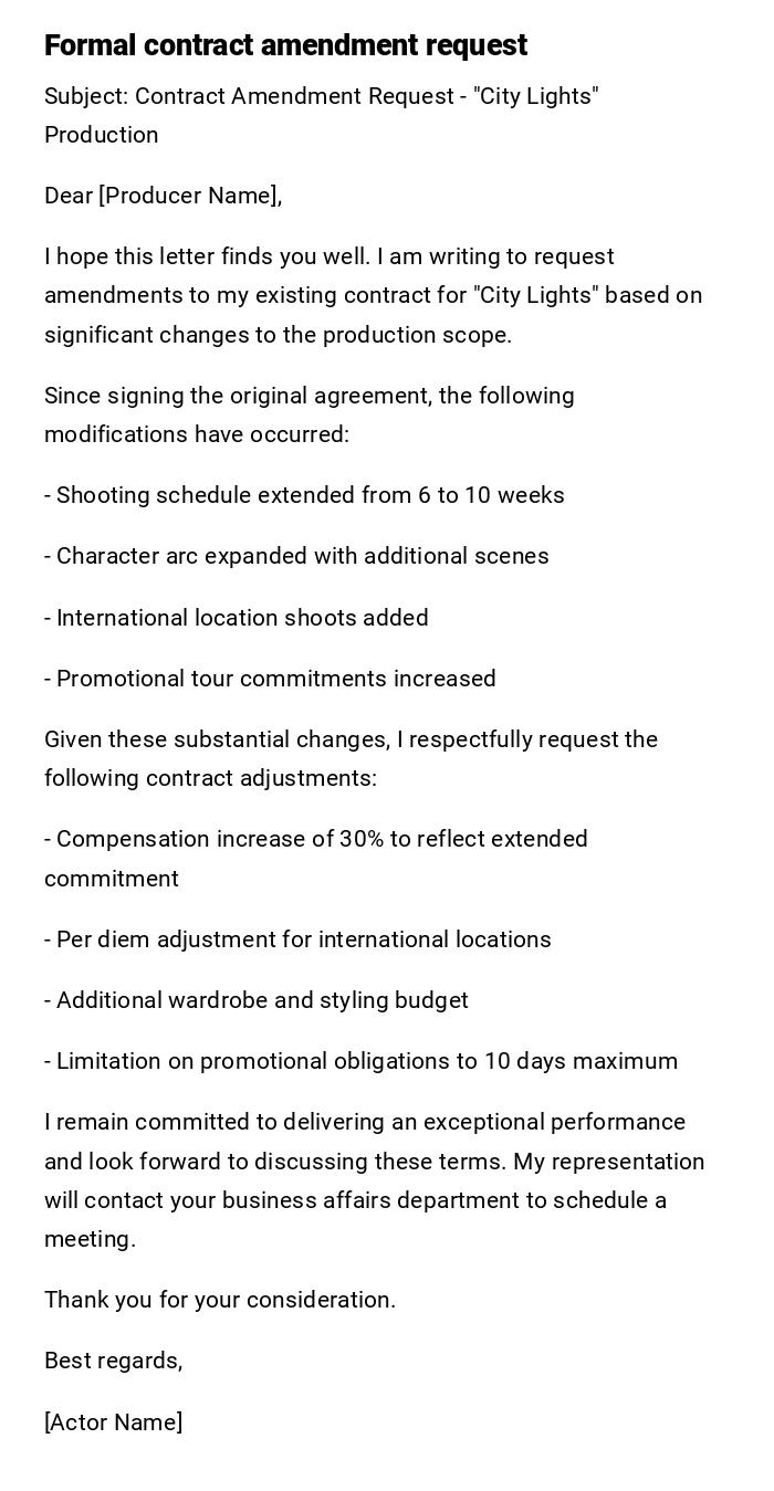 Formal contract amendment request Formal contract amendment request