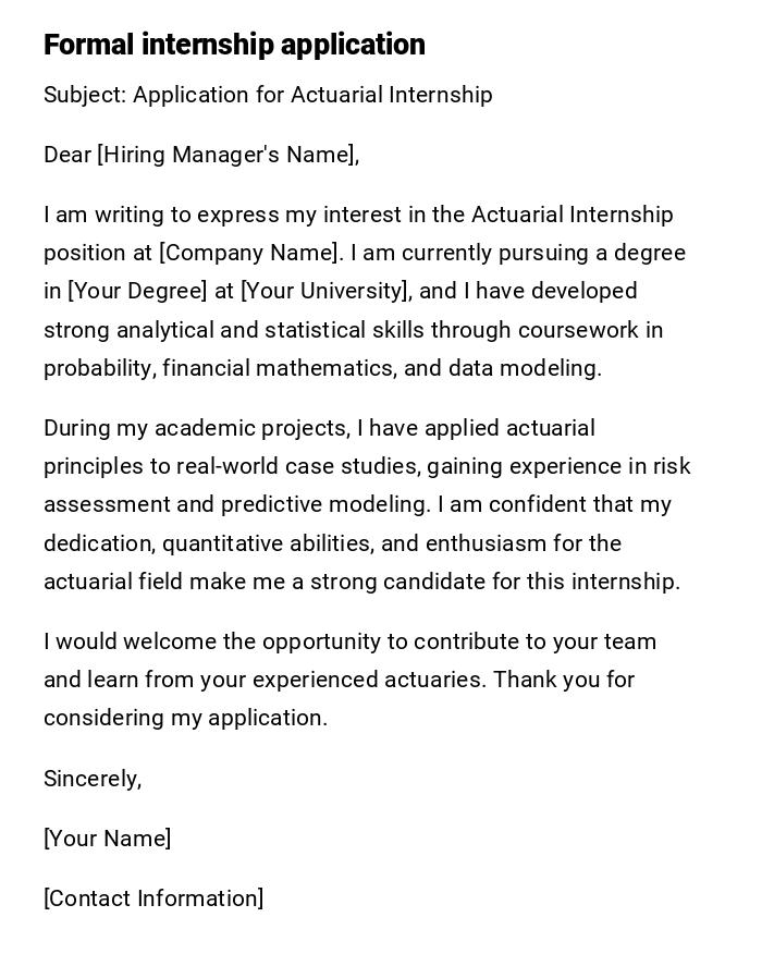 Formal internship application Formal internship application