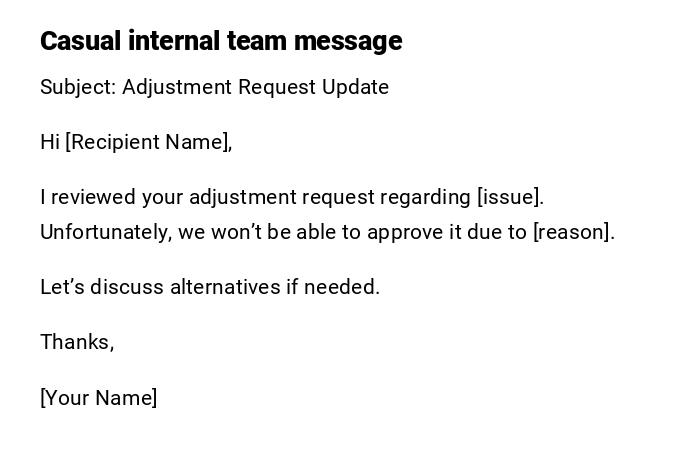 Casual internal team message Casual internal team message