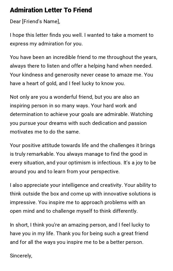 Admiration Letter To Friend Admiration Letter To Friend