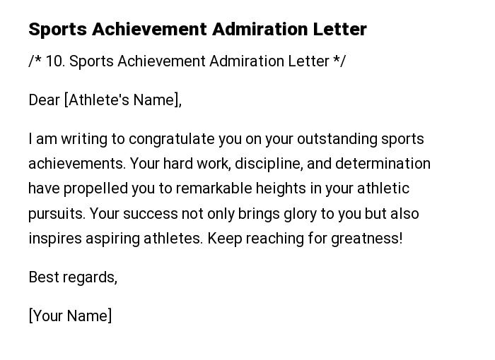 Sports Achievement Admiration Letter