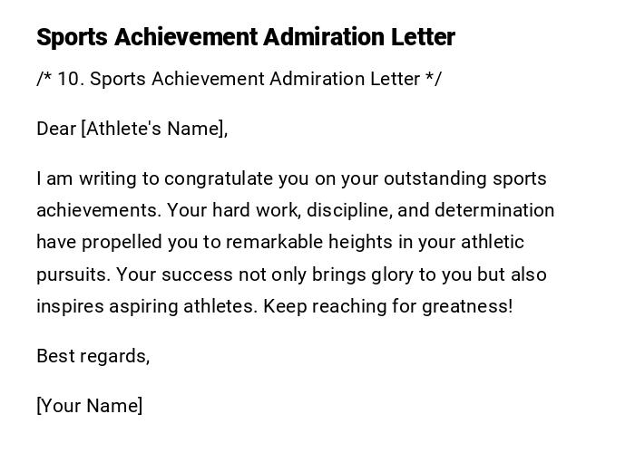 Sports Achievement Admiration Letter