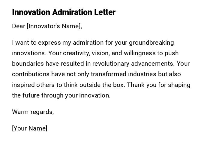 Innovation Admiration Letter