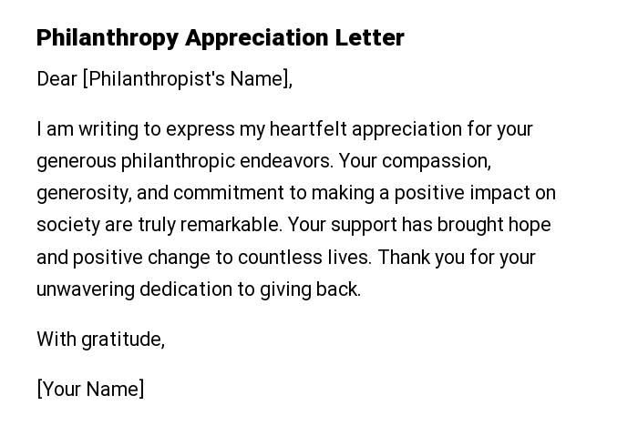Philanthropy Appreciation Letter